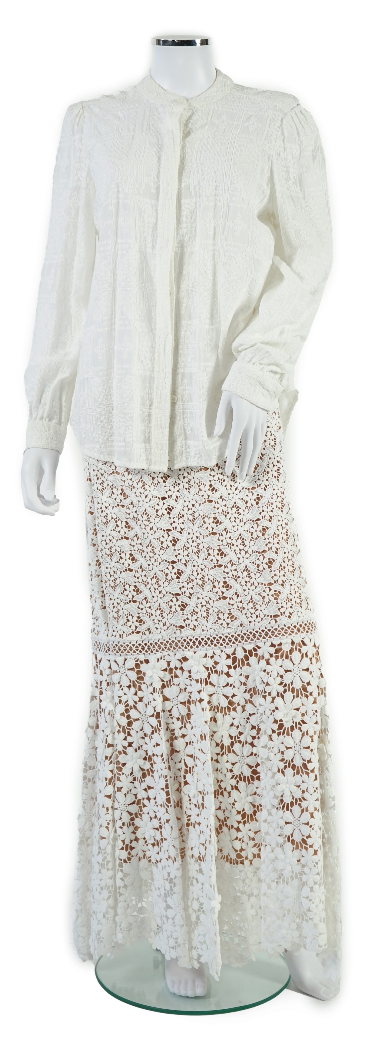 Two Michael Kors white midi length skirts and a white blouse. Size 14 - 16 Proceeds to Happy Paws Puppy Rescue